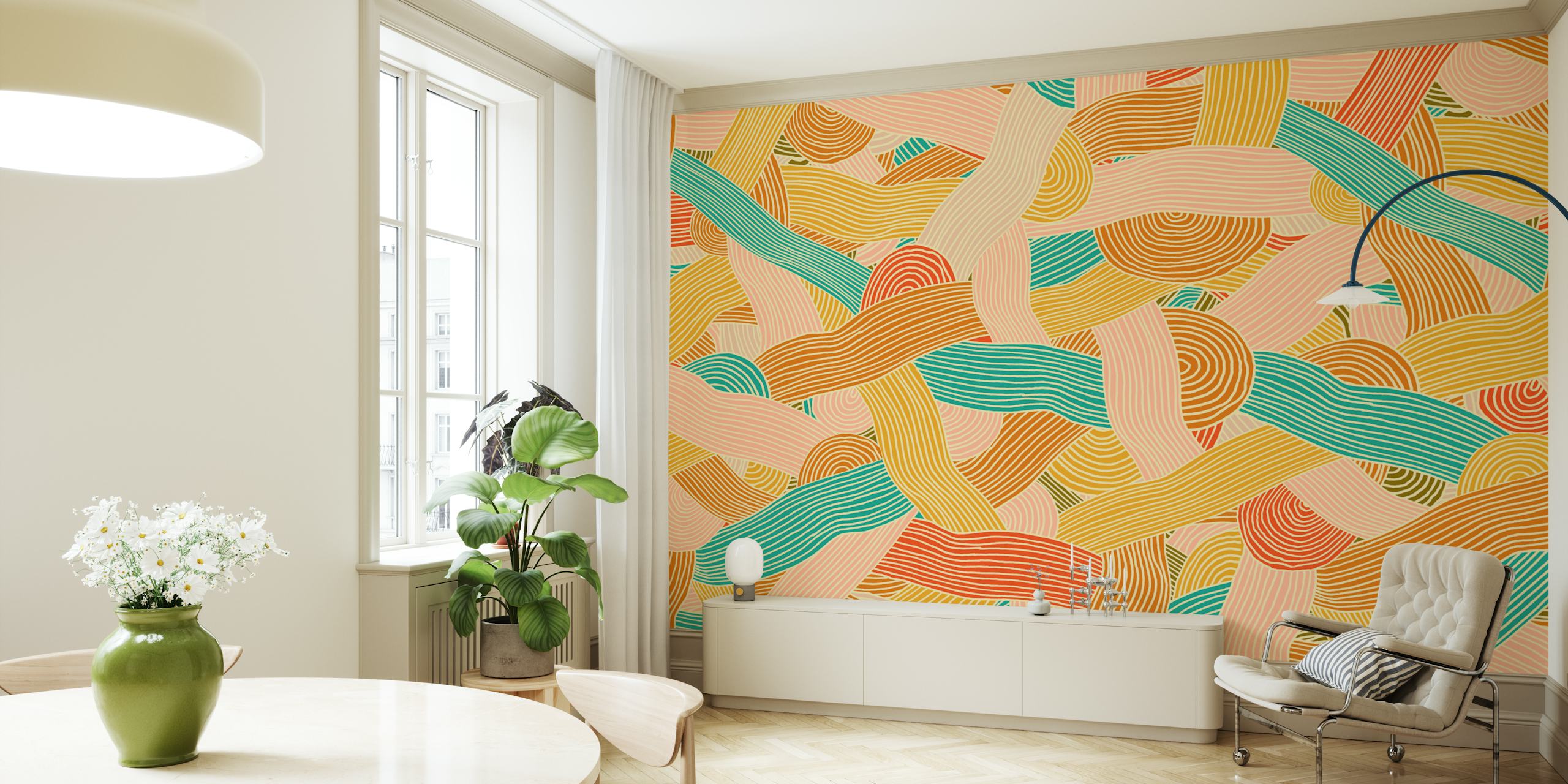 Colorful Bold Abstract Lines wallpaper in a room